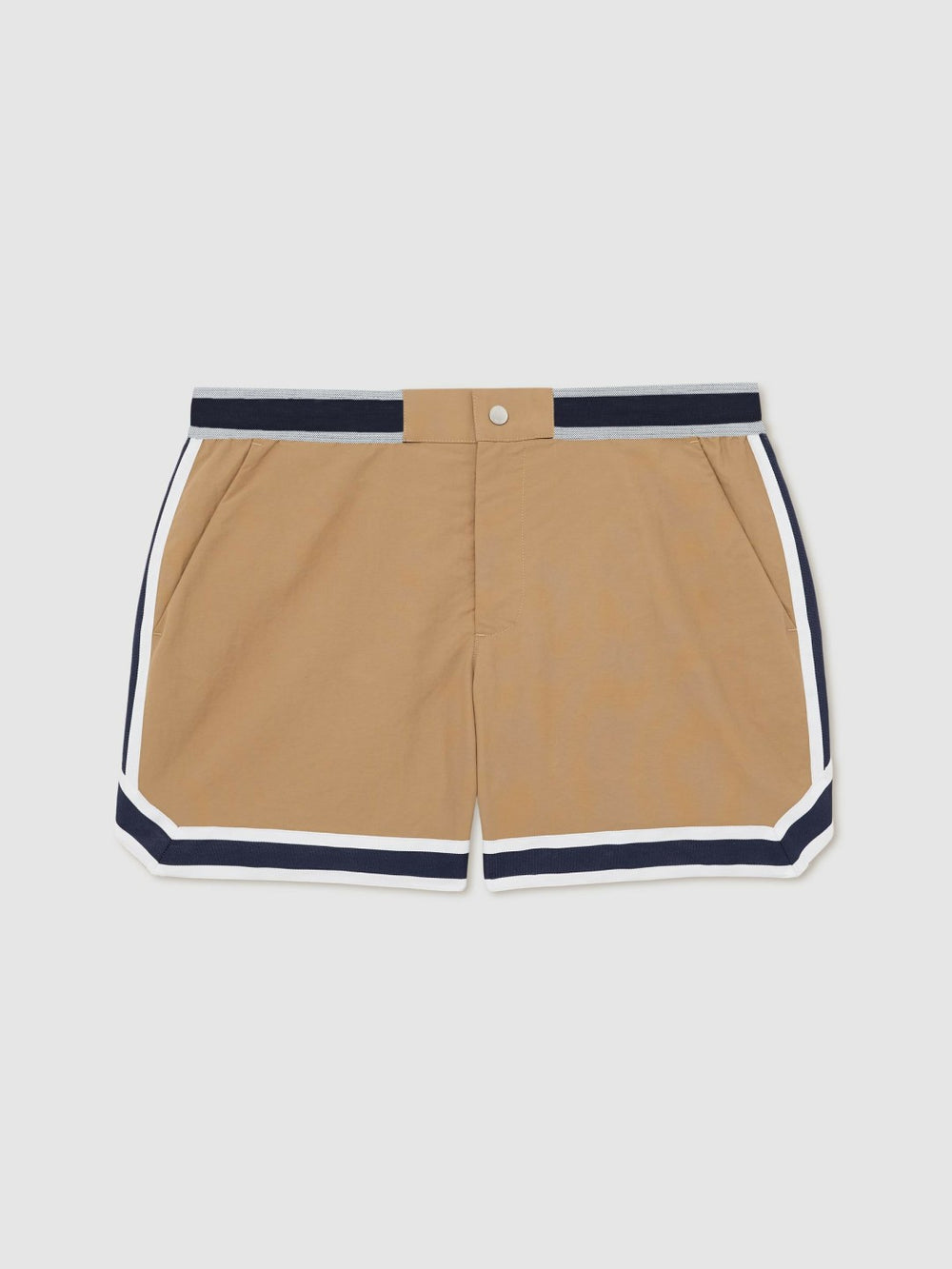 | Ché Stripe-Trim Swim Shorts Camel | Mens
