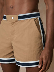 | Ché Stripe-Trim Swim Shorts Camel | Mens