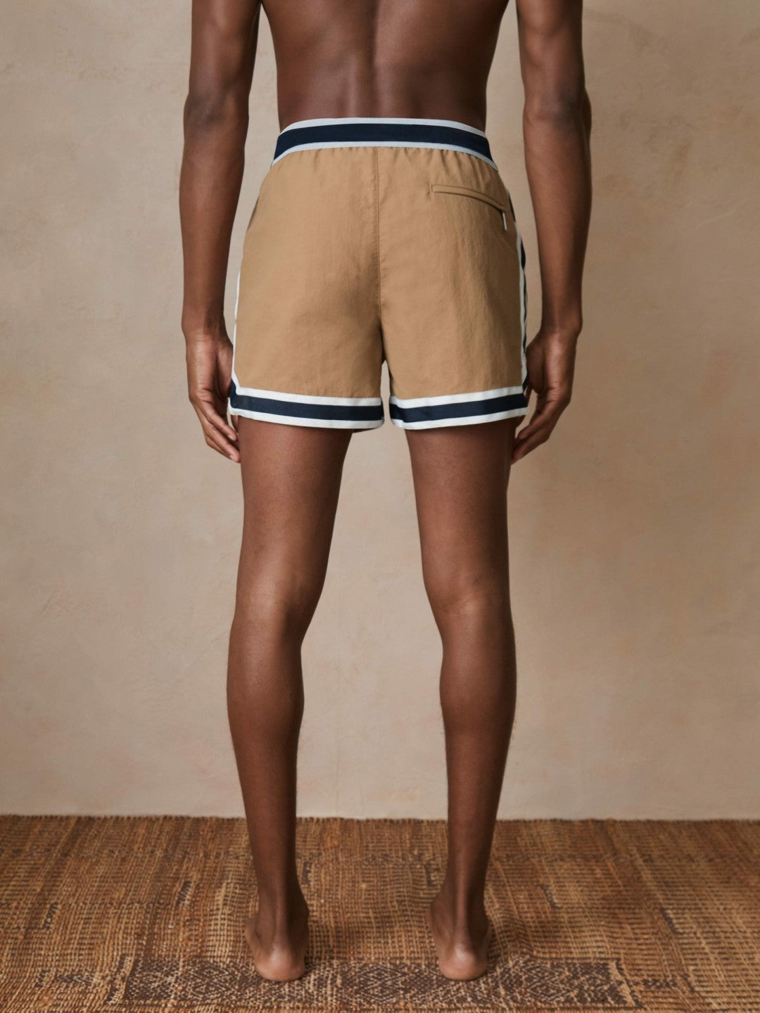 | Ché Stripe-Trim Swim Shorts Camel | Mens