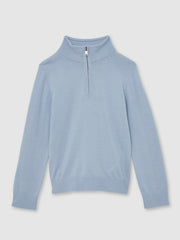 9-13 yrs Merino Wool Half-Zip Funnel Neck Jumper Soft Blue Melange | Children