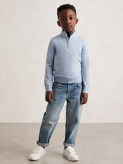 9-13 yrs Merino Wool Half-Zip Funnel Neck Jumper Soft Blue Melange | Children