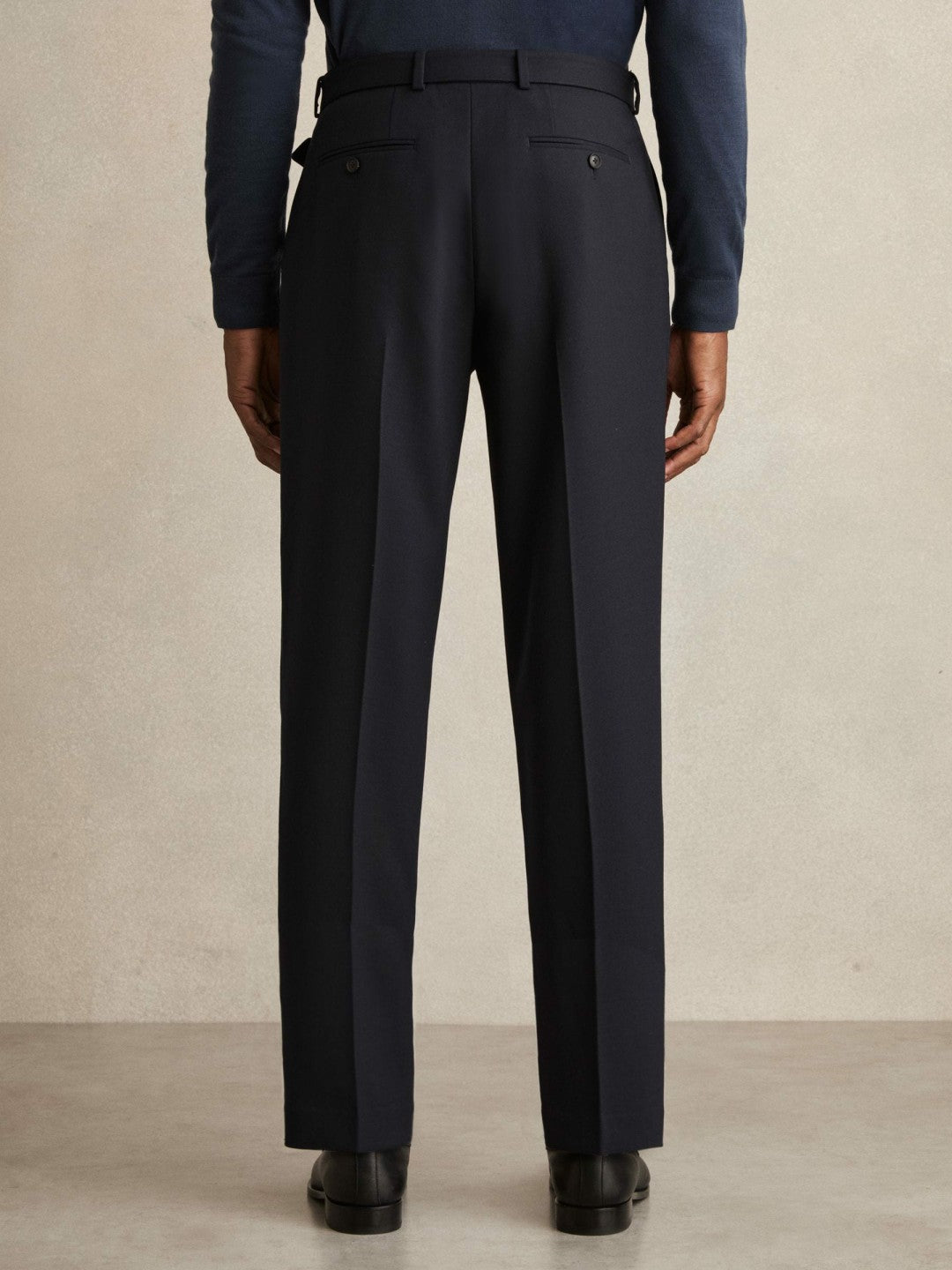 Wool-Blend Belted Pleated Trousers Regular-Fit Navy | Mens