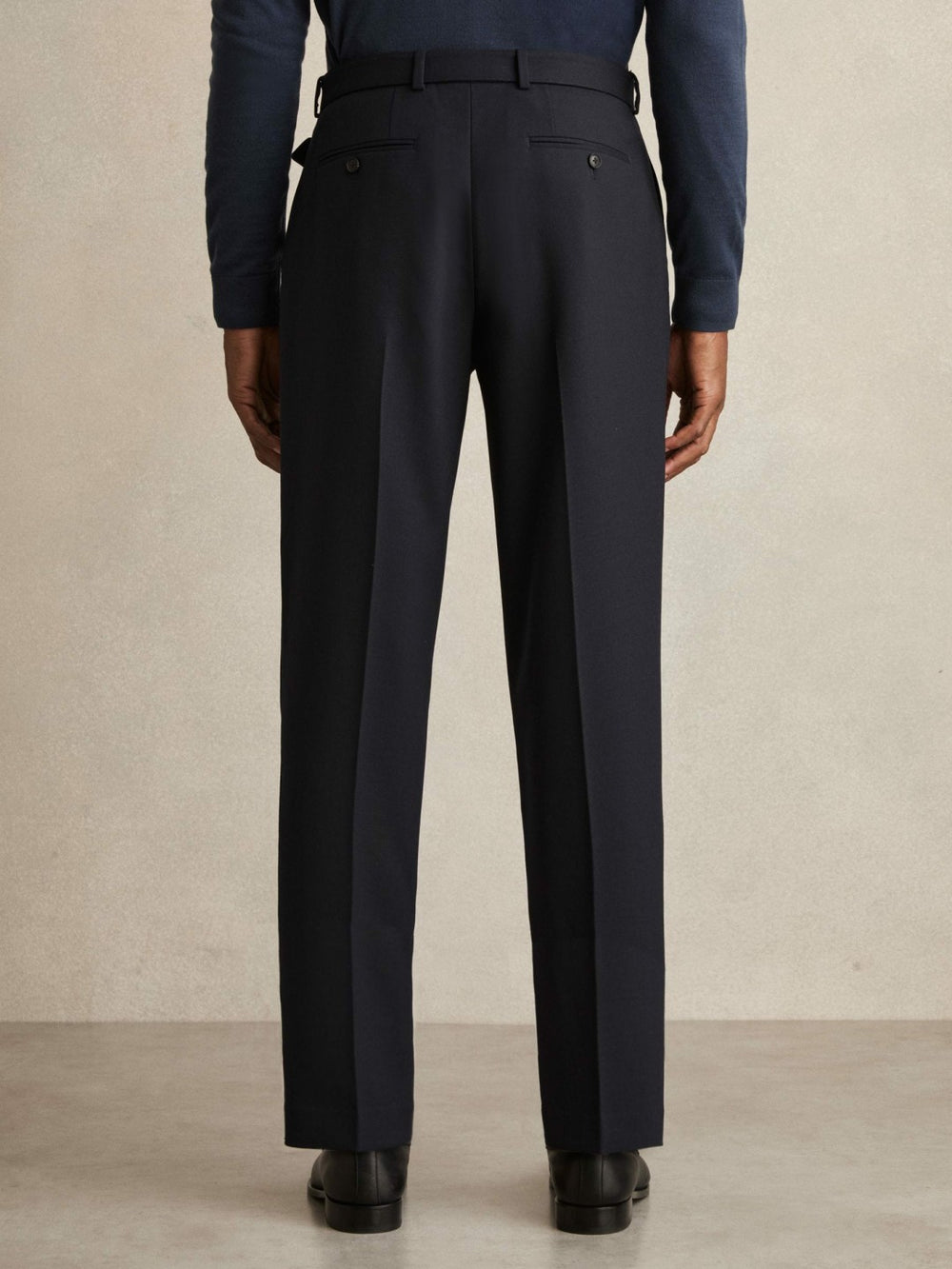 Wool-Blend Belted Pleated Trousers Regular-Fit Navy | Mens