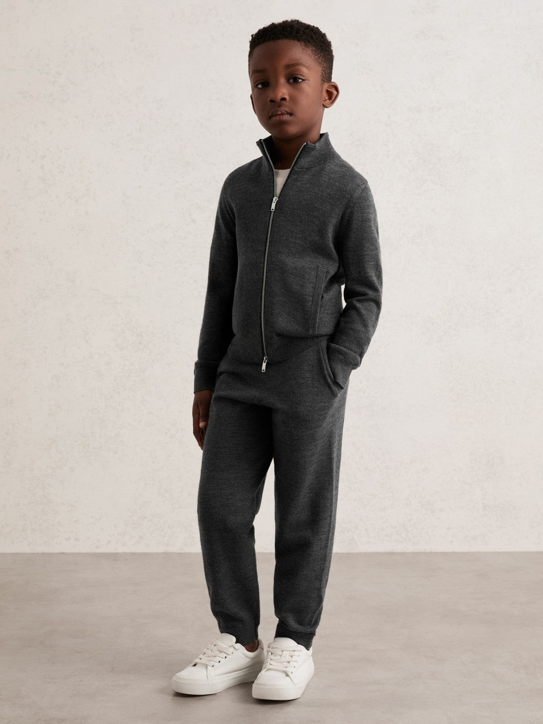 9-13 yrs Merino Wool-Blend Zip-Through Cardigan Derby Grey Melange | Children