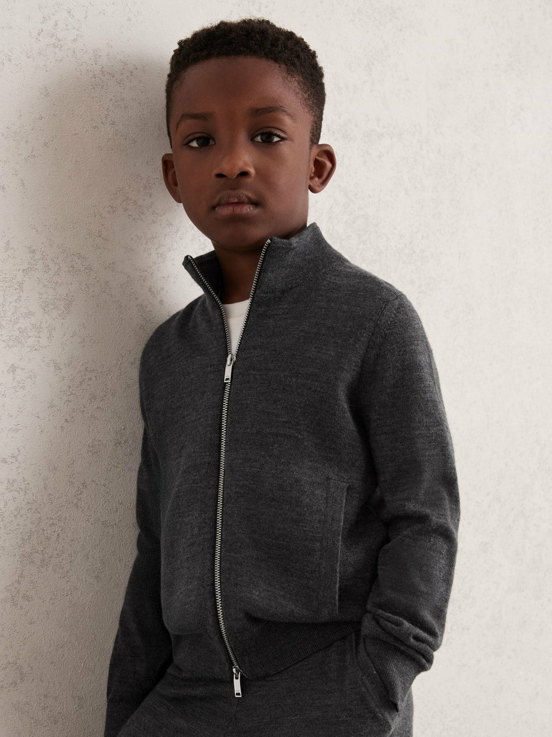 9-13 yrs Merino Wool-Blend Zip-Through Cardigan Derby Grey Melange | Children