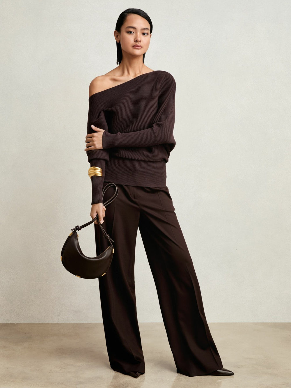 Asymmetric Draped Knitted Jumper Plum | Womens