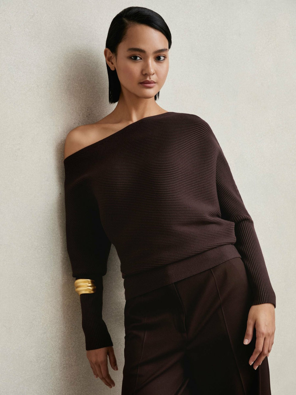 Asymmetric Draped Knitted Jumper Plum | Womens