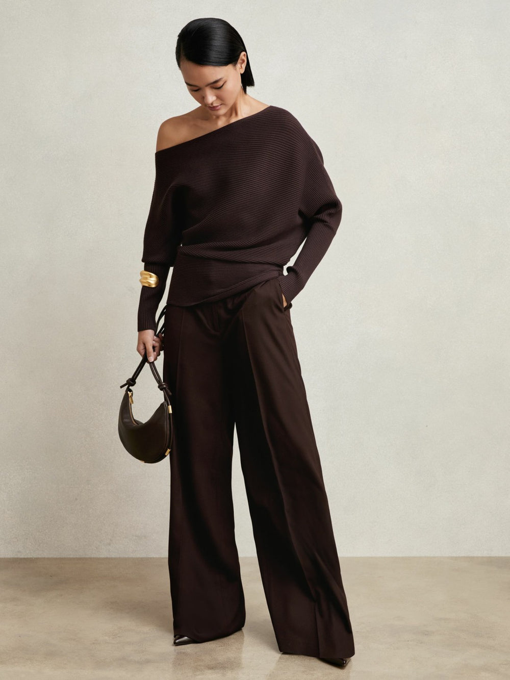 Asymmetric Draped Knitted Jumper Plum | Womens