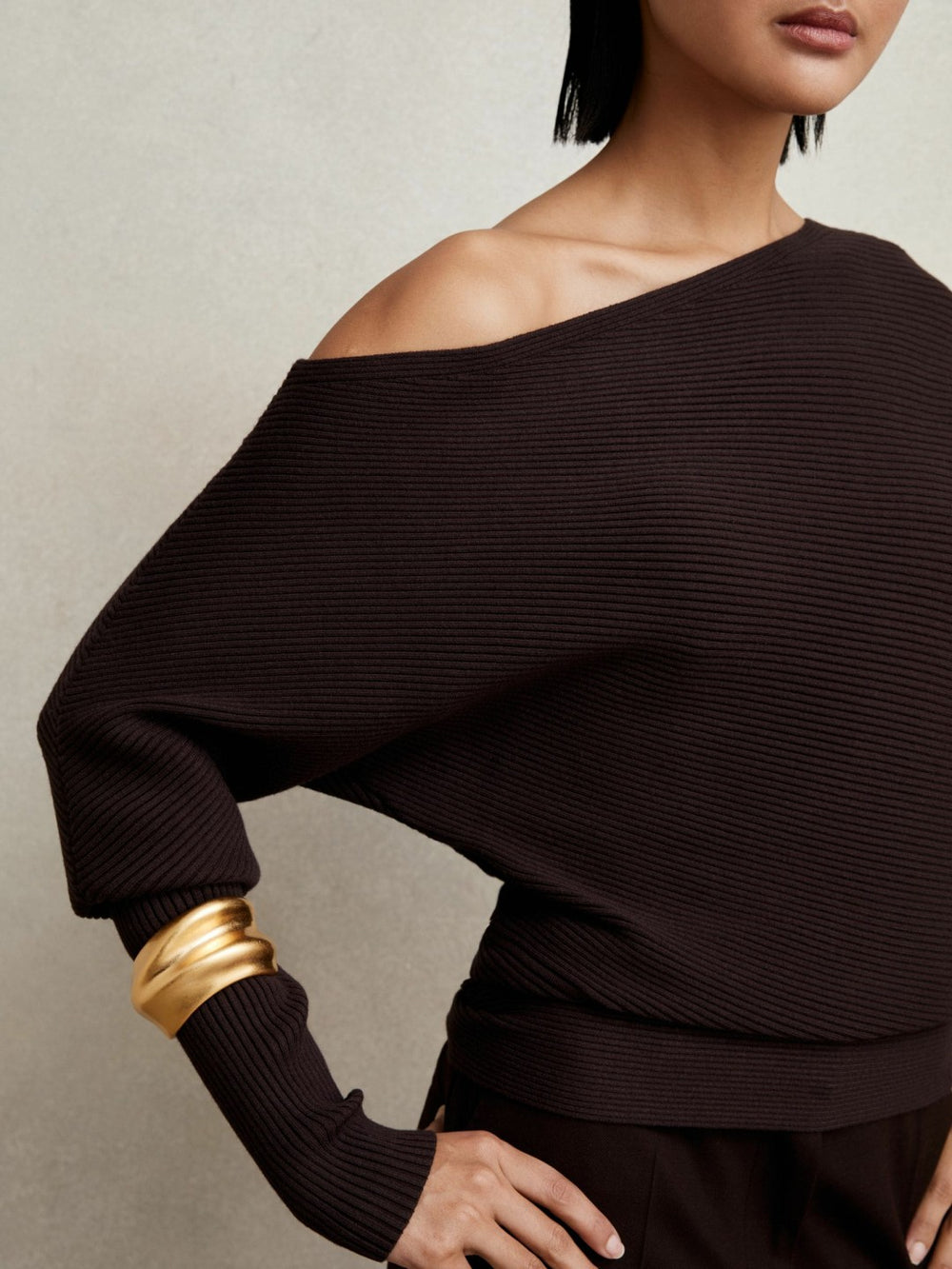 Asymmetric Draped Knitted Jumper Plum | Womens