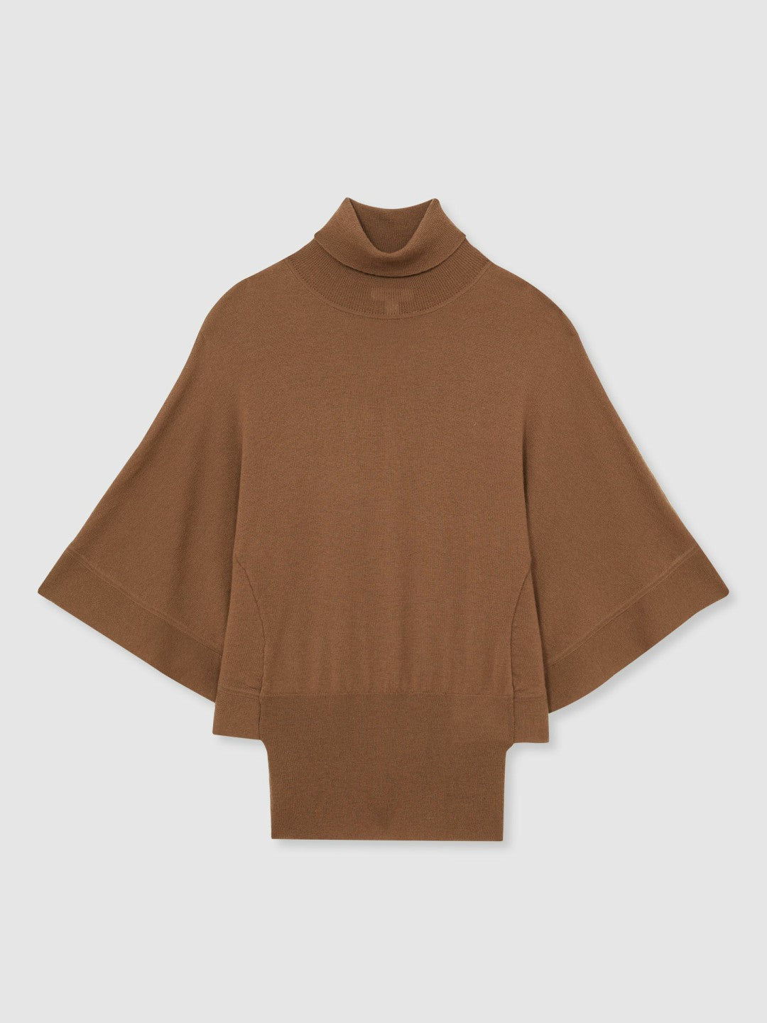 Merino Wool Batwing Roll-Neck Jumper Tan | Womens