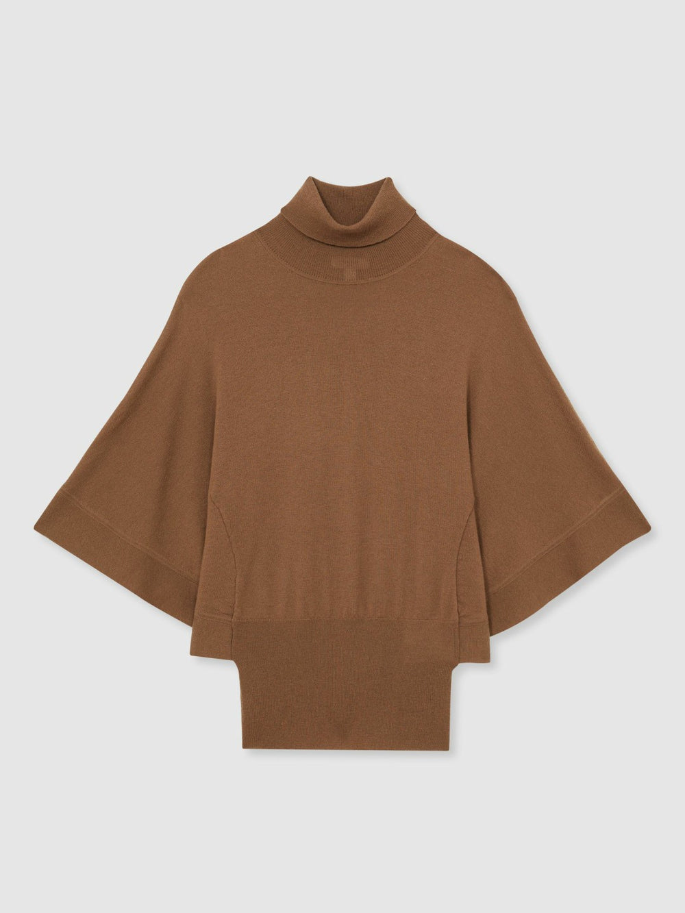 Merino Wool Batwing Roll-Neck Jumper Tan | Womens