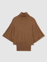 Merino Wool Batwing Roll-Neck Jumper Tan | Womens