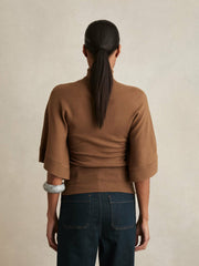 Merino Wool Batwing Roll-Neck Jumper Tan | Womens