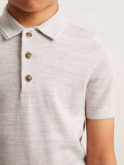 3-9 yrs Merino Wool Short Sleeve Polo Shirt Wicker Melange | Children