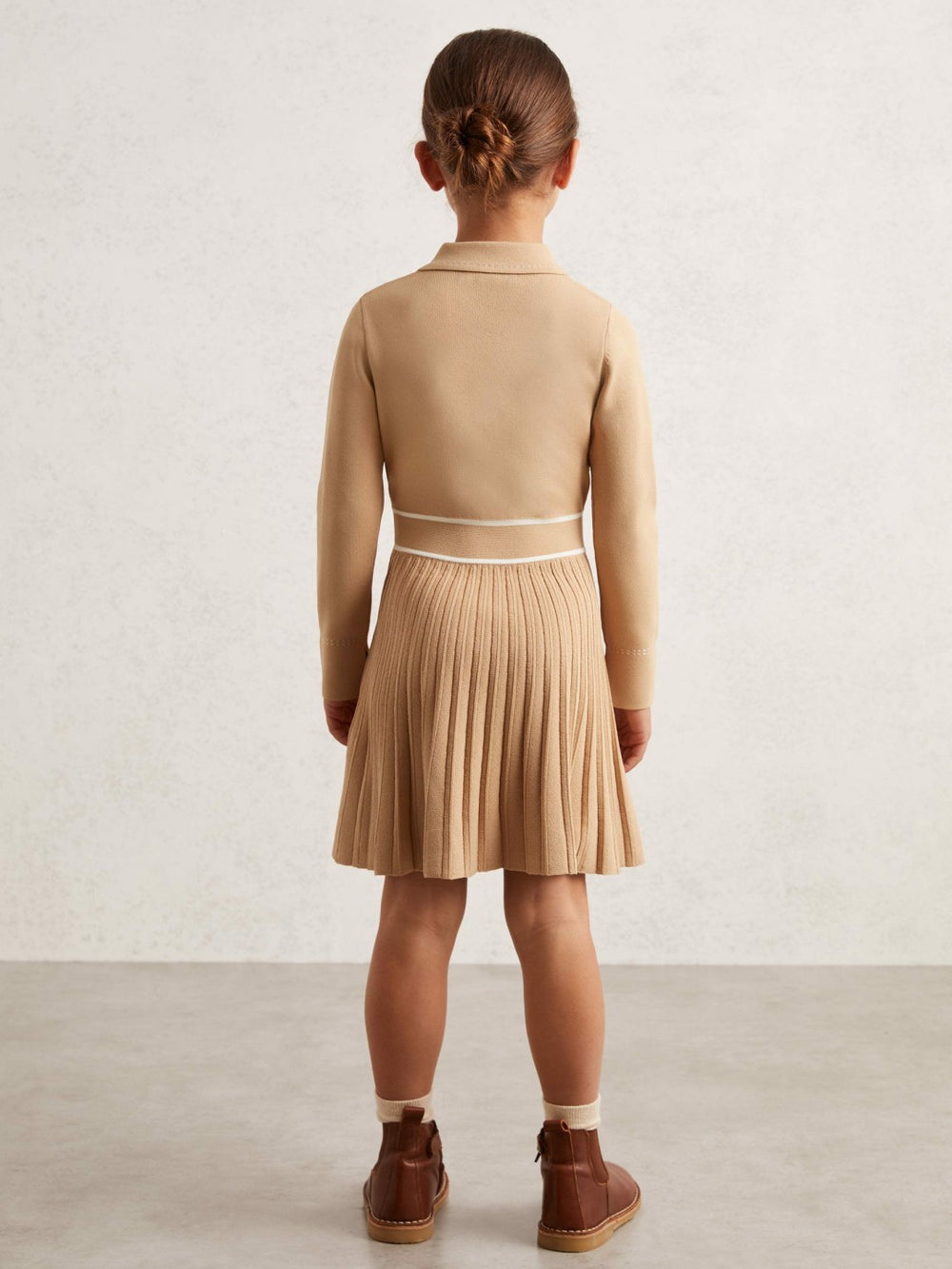 13-14 yrs Button-Detail Stripe Knitted Dress Camel | Children