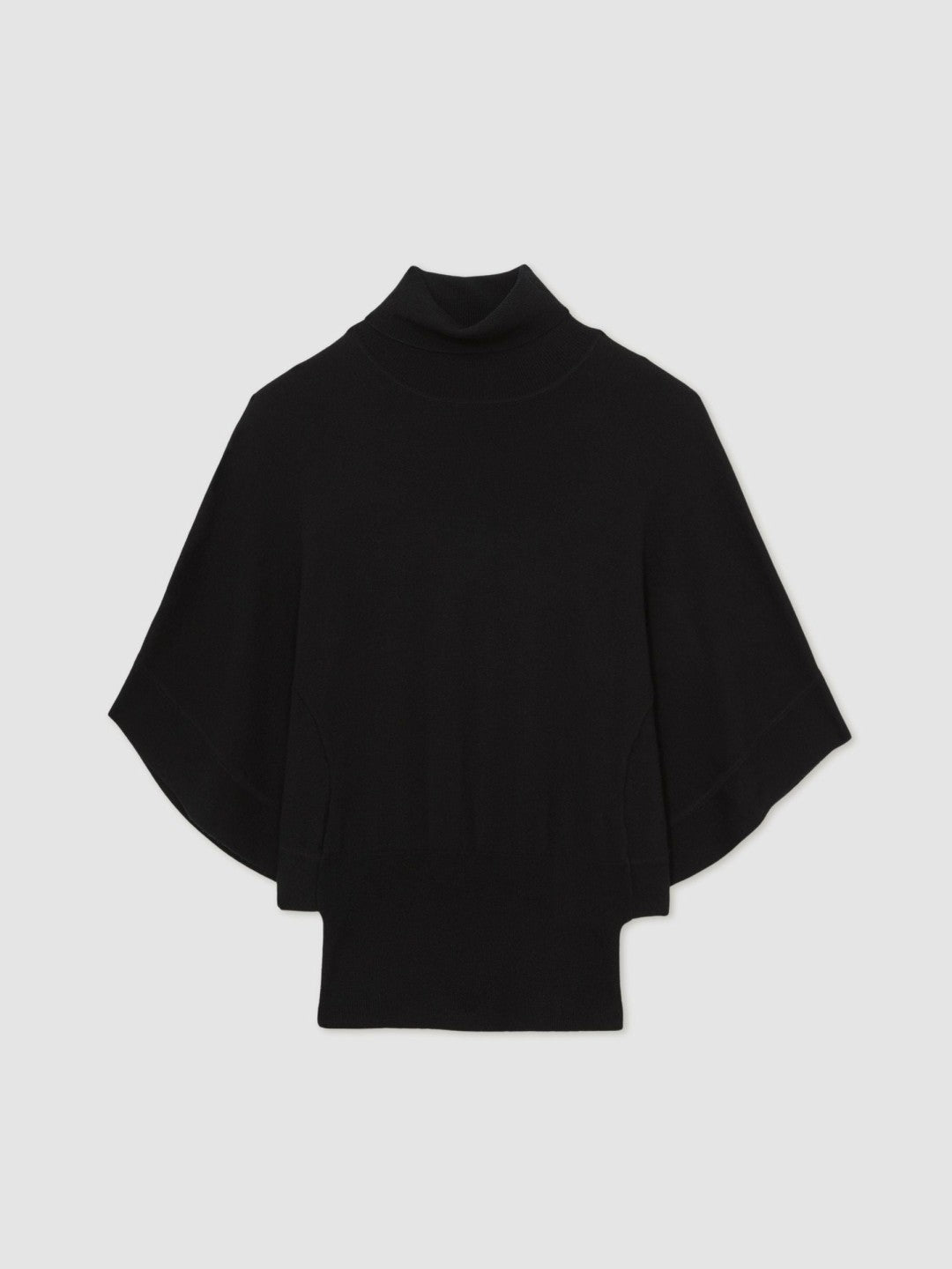 Merino Wool Batwing Roll-Neck Jumper Black | Womens