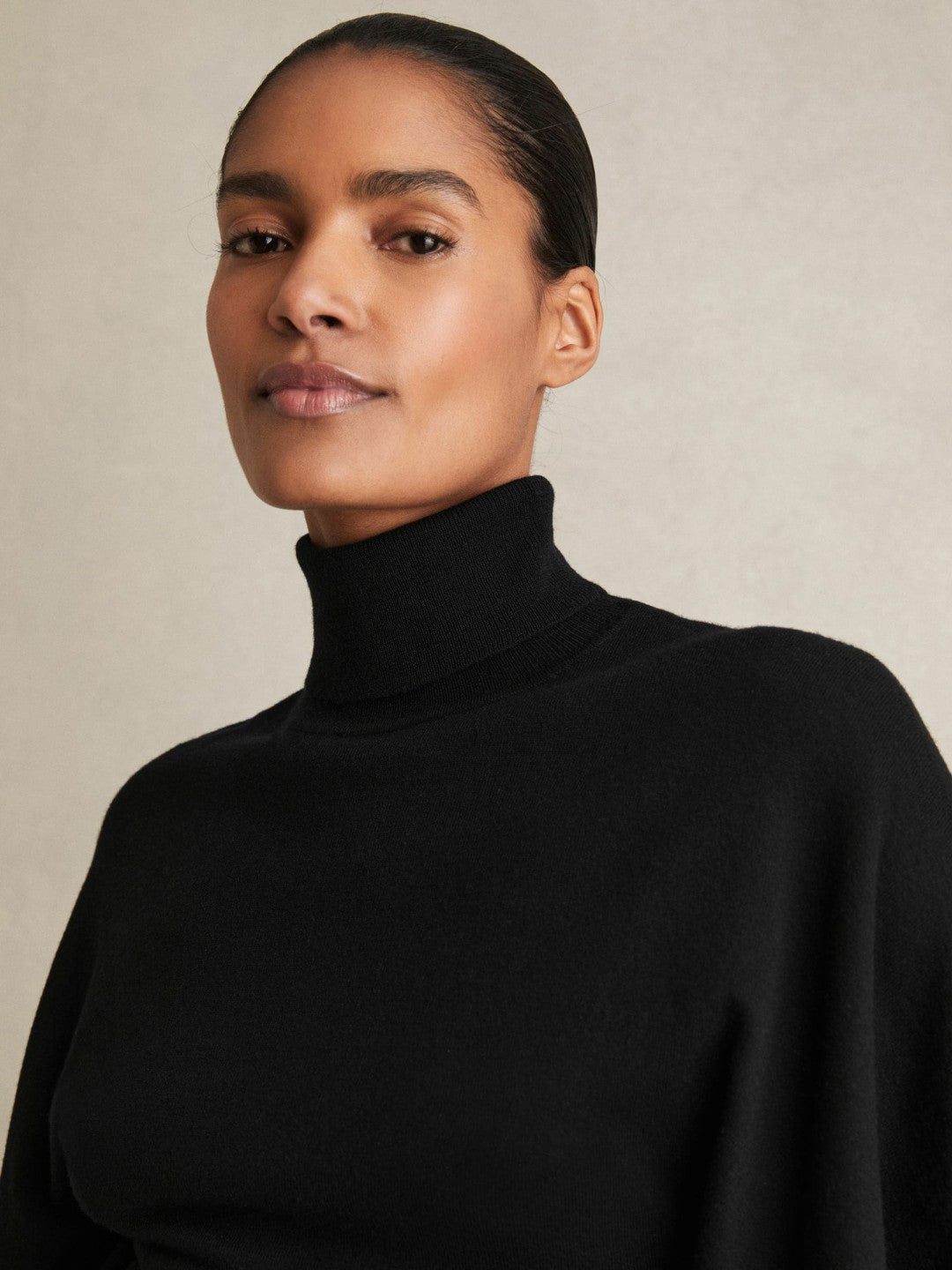 Merino Wool Batwing Roll-Neck Jumper Black | Womens