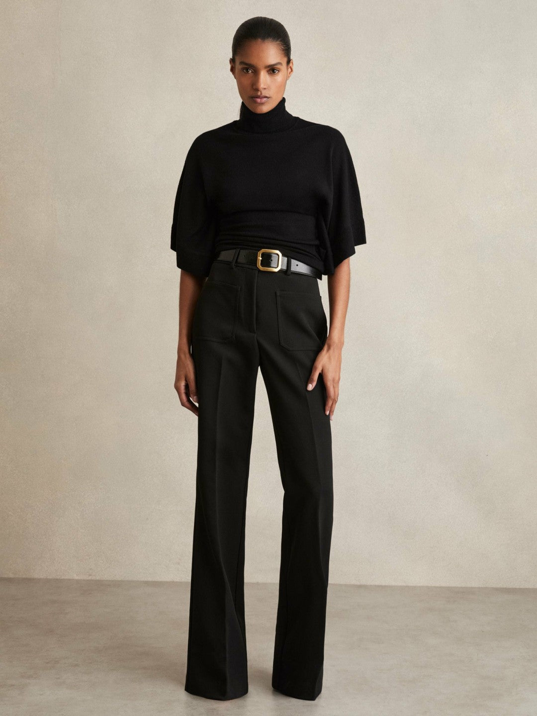 Merino Wool Batwing Roll-Neck Jumper Black | Womens