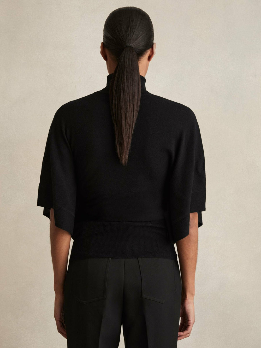 Merino Wool Batwing Roll-Neck Jumper Black | Womens