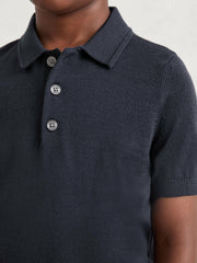 9-13 yrs Merino Wool Short Sleeve Polo Shirt Midnight Navy | Children