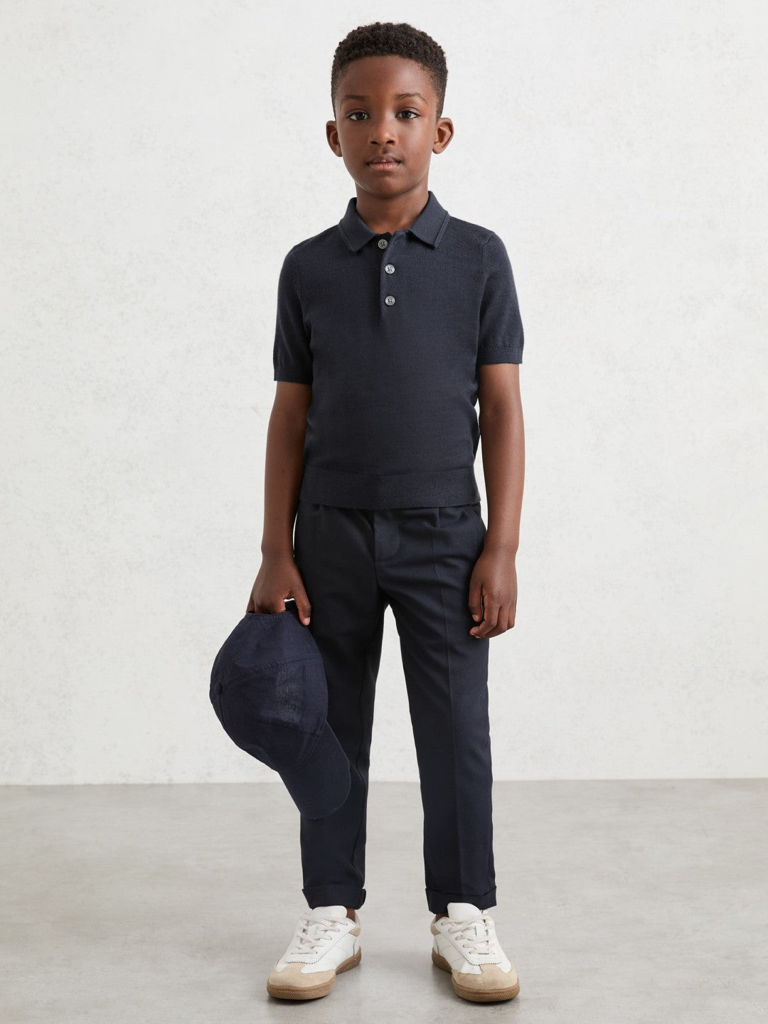 9-13 yrs Merino Wool Short Sleeve Polo Shirt Midnight Navy | Children
