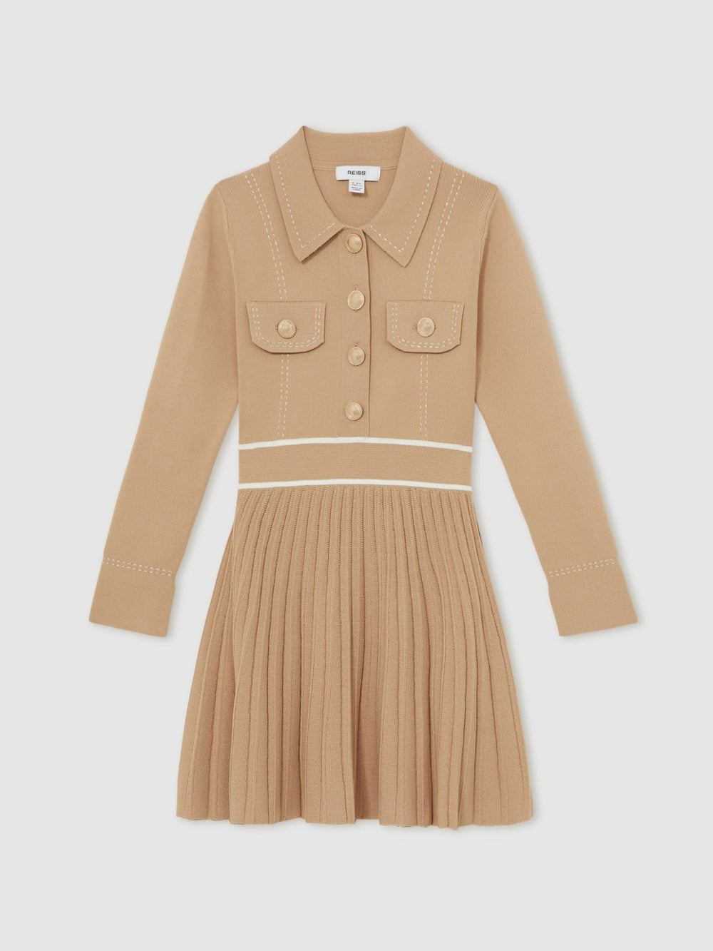 3-9 yrs Button-Detail Stripe Knitted Dress Camel | Children