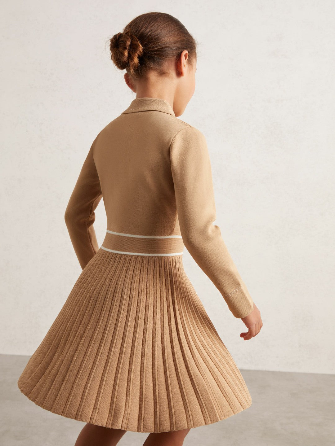 3-9 yrs Button-Detail Stripe Knitted Dress Camel | Children