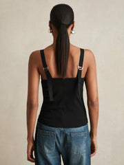 Stretch-Cotton D-Ring Strap Vest Black | Womens