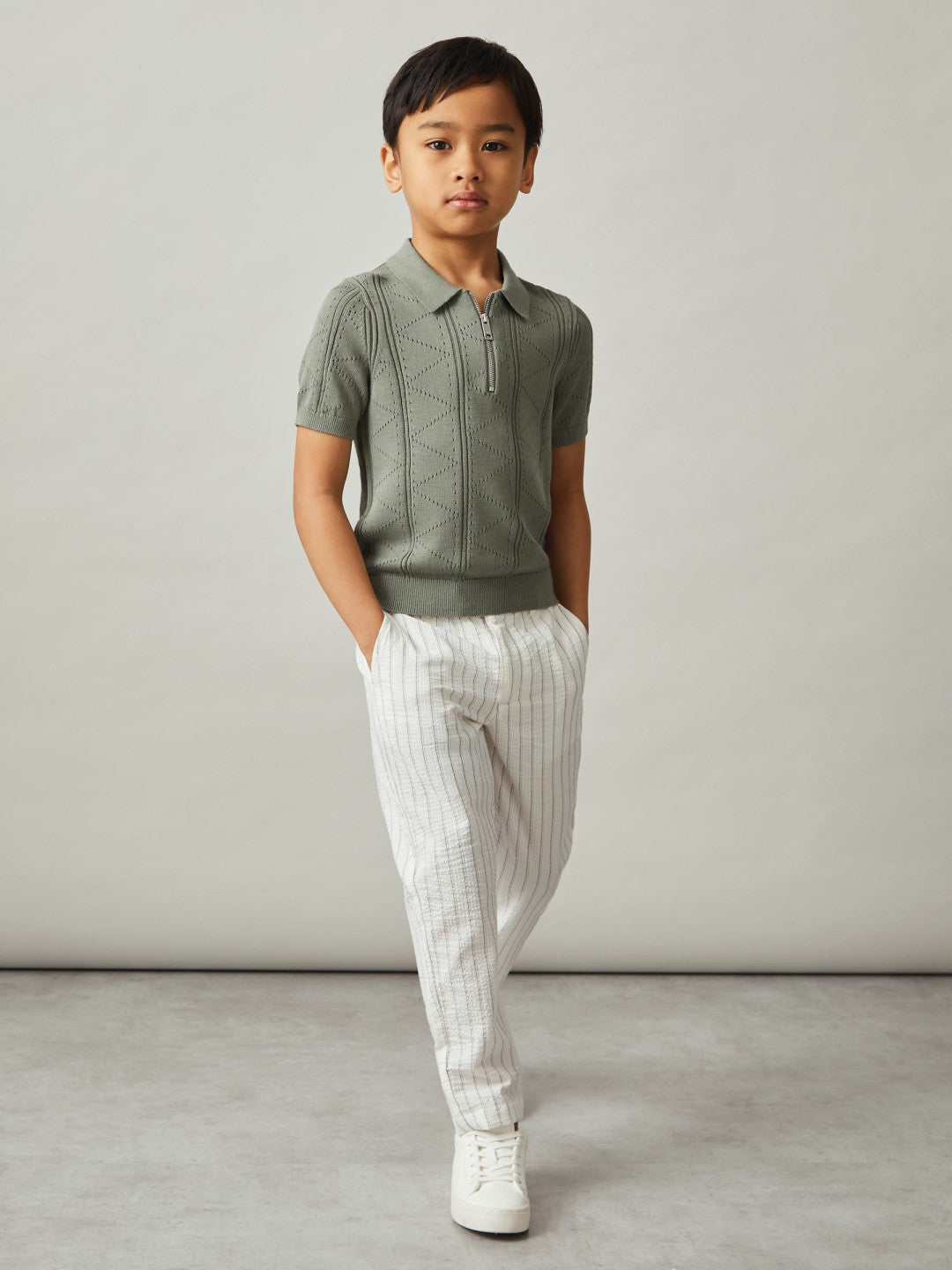9-13 yrs Half-Zip Pointelle Polo Shirt Sage | Children
