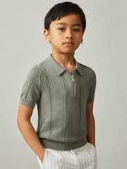 9-13 yrs Half-Zip Pointelle Polo Shirt Sage | Children