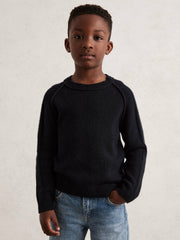 3-9 yrs Wool-Cashmere Reverse-Seam Jumper Navy | Children