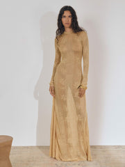 Lace-Knit Ruched Maxi Dress Gold | Womens