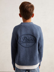 9-13 yrs Wool Embroidered-Logo Cardigan Dark Airforce Blue | Children