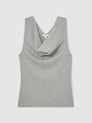 Ribbed Cowl-Neck Vest Grey Marl | Womens