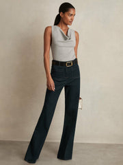 Ribbed Cowl-Neck Vest Grey Marl | Womens