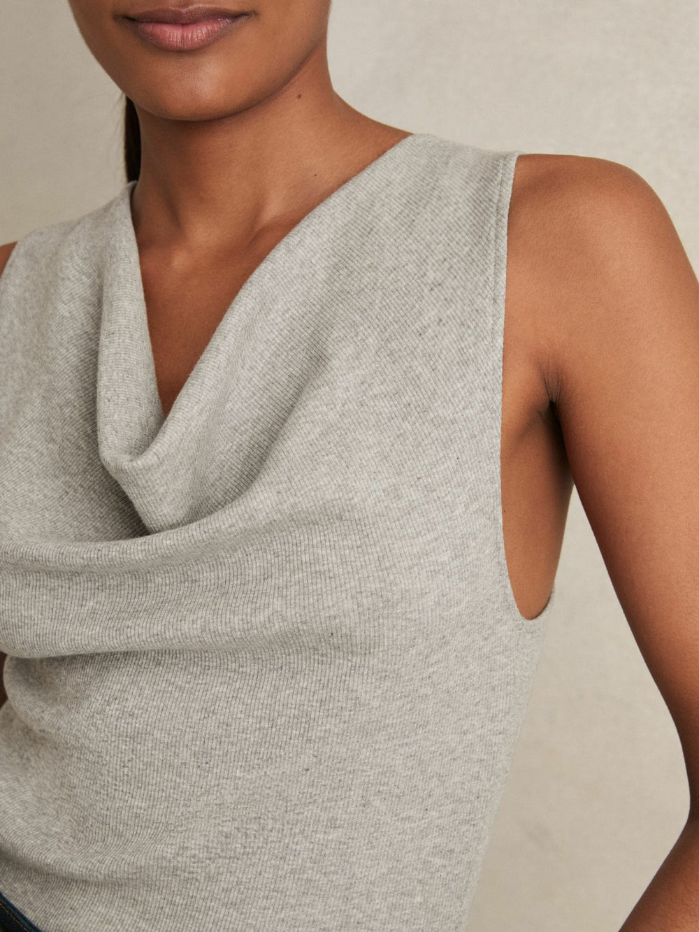 Ribbed Cowl-Neck Vest Grey Marl | Womens