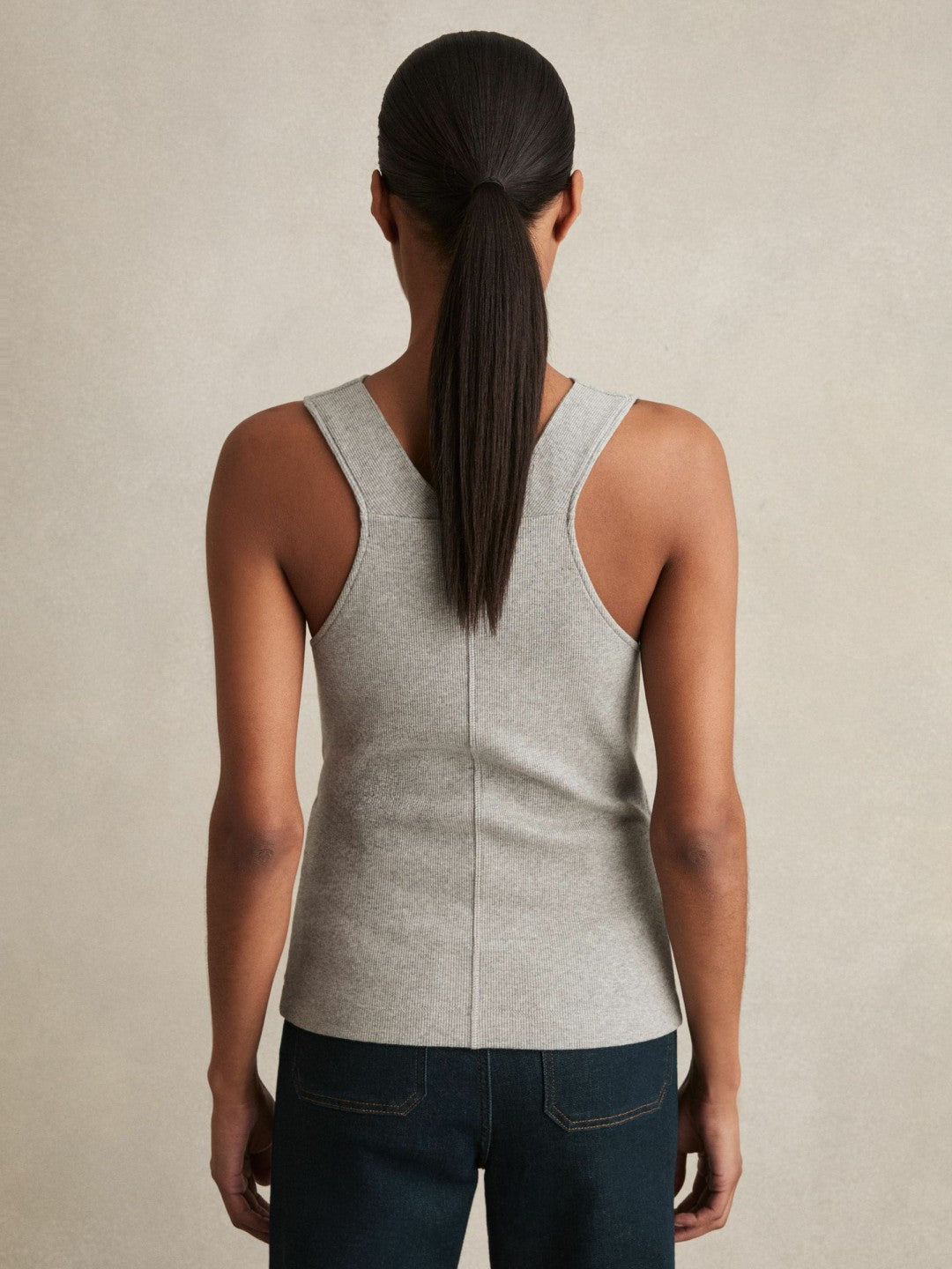 Ribbed Cowl-Neck Vest Grey Marl | Womens
