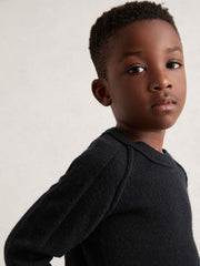 9-13 yrs Wool-Cashmere Reverse-Seam Jumper Navy | Children