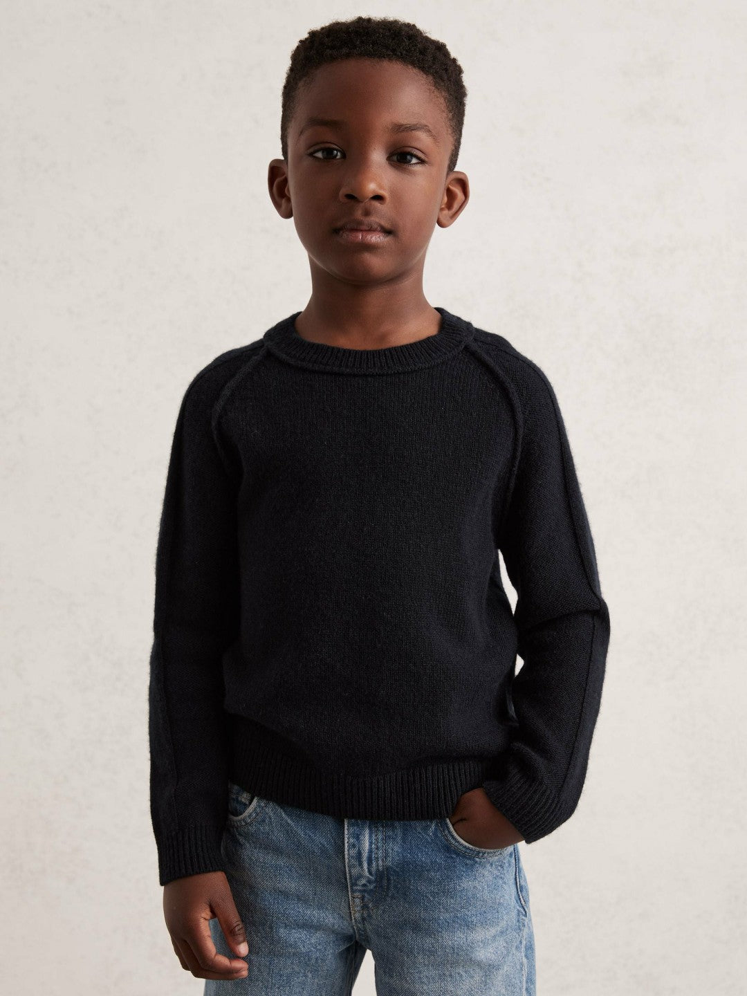 9-13 yrs Wool-Cashmere Reverse-Seam Jumper Navy | Children