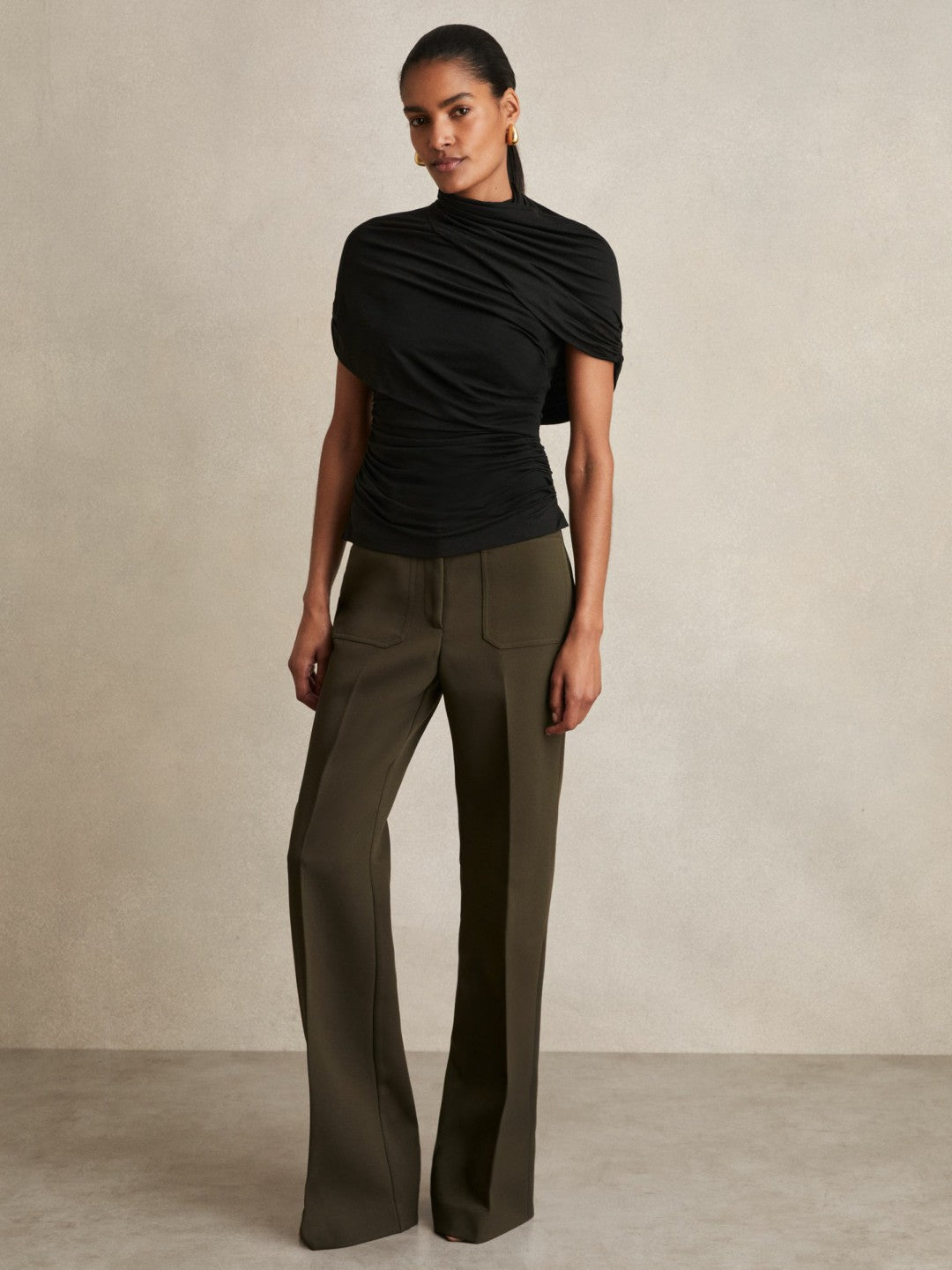 Stretch Lyocell Draped Top Black | Womens