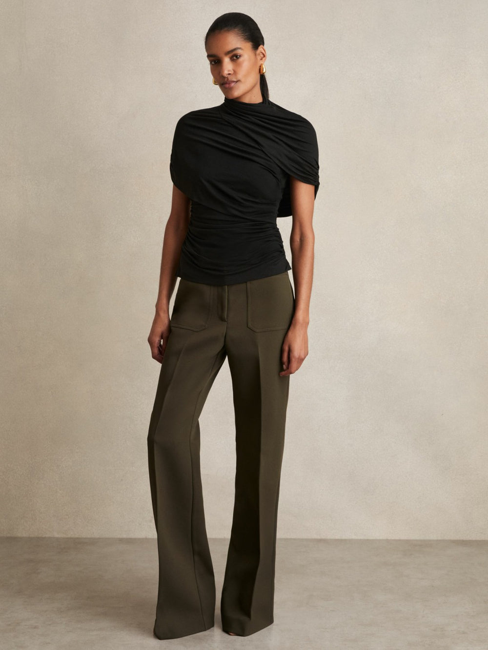 Stretch Lyocell Draped Top Black | Womens