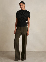 Stretch Lyocell Draped Top Black | Womens