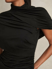 Stretch Lyocell Draped Top Black | Womens