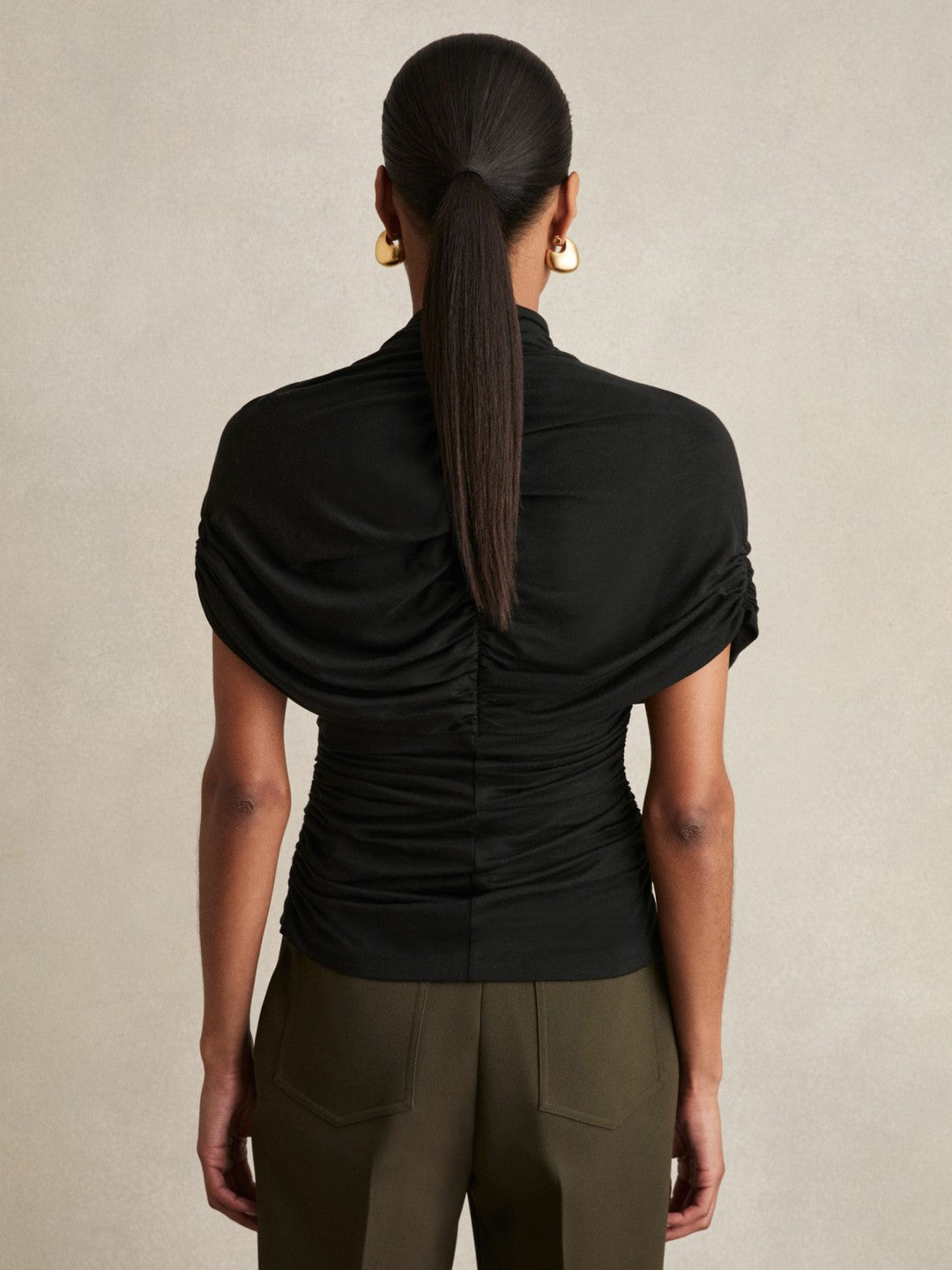 Stretch Lyocell Draped Top Black | Womens