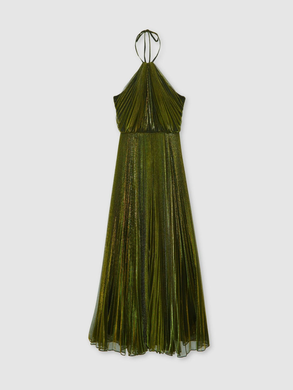 Halston Metallic Pleated Maxi Dress Dark Olive Green | Womens