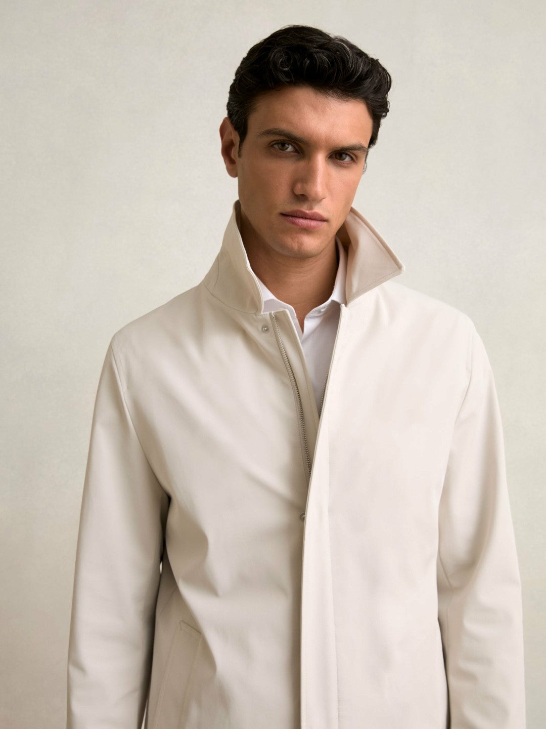 Hybrid Removable Funnel Neck Overcoat Light Stone | Mens