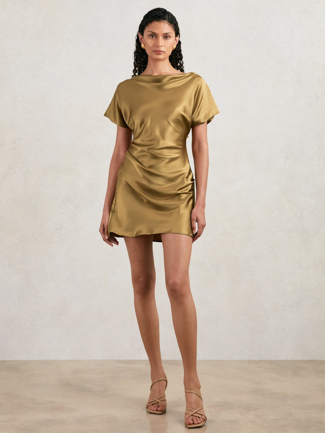 Acler Draped Satin Mini Dress Gold Moss | Womens