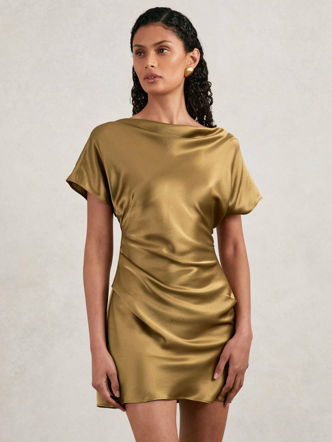 Acler Draped Satin Mini Dress Gold Moss | Womens
