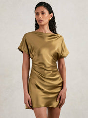 Acler Draped Satin Mini Dress Gold Moss | Womens