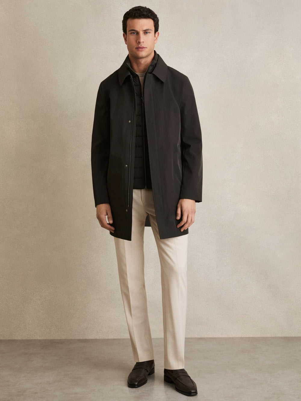 Hybrid Removable Funnel Neck Overcoat Brown | Mens